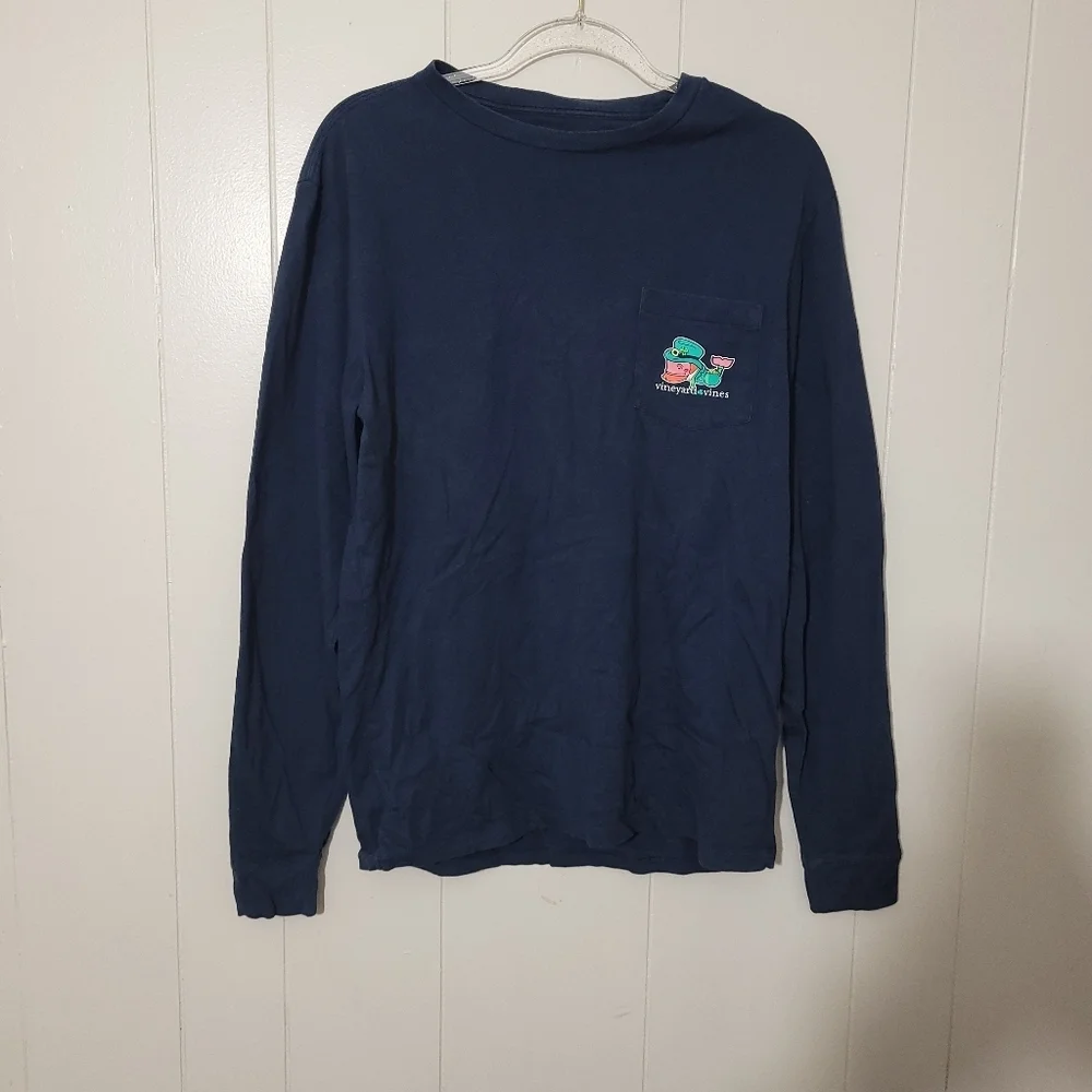 Vineyard Vines Kiss Me I'M Irish  Long Sleeve Tee Shirt St Patrick's Blue Sz S